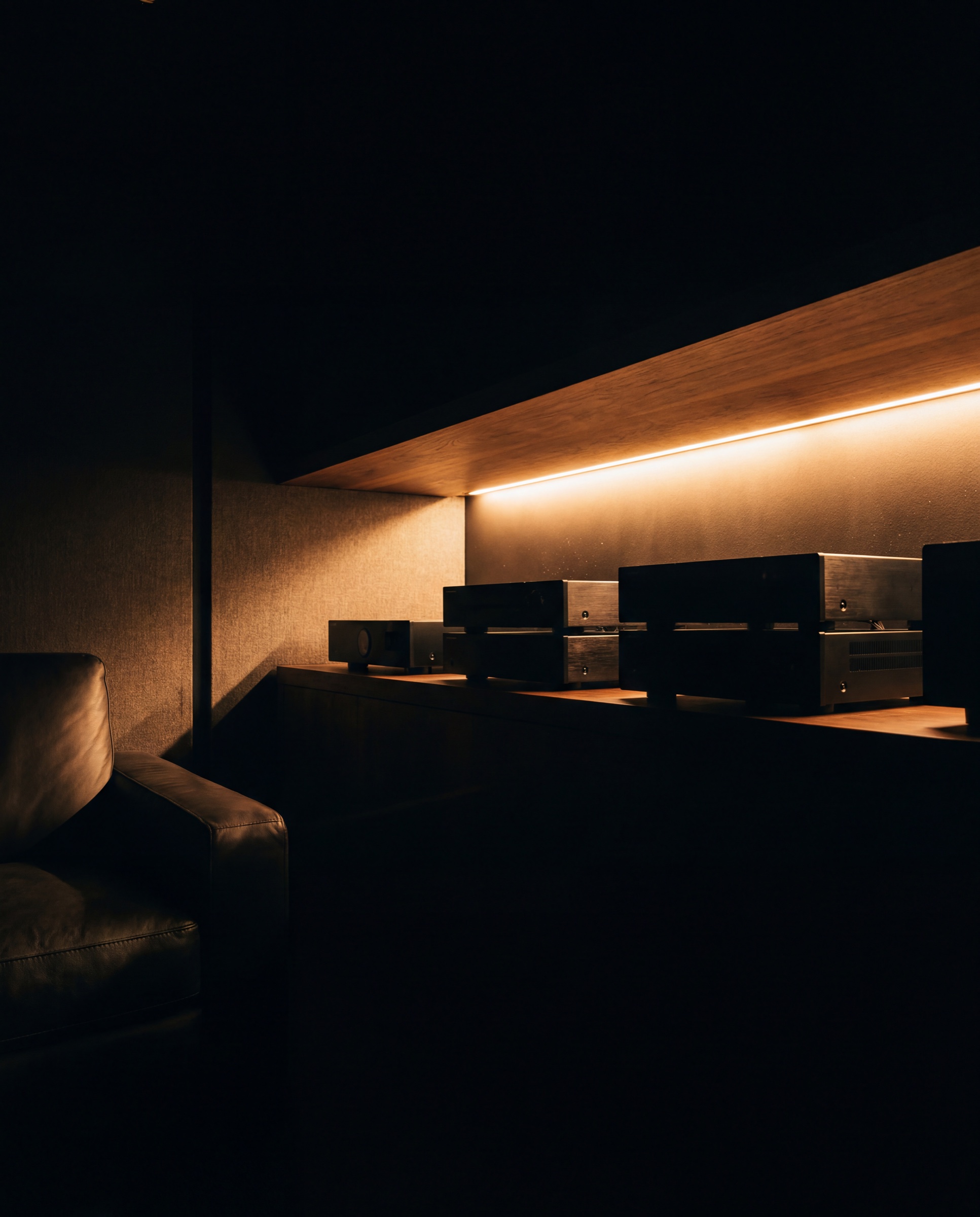 Detail of a media room audio and video installation